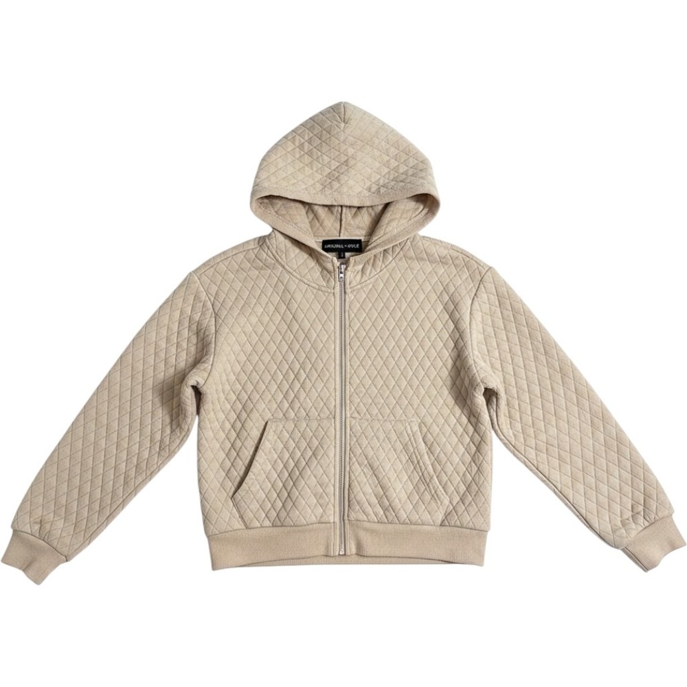 Kendall Kylie Tan Quilted Zip Up Hoodie Sweatshirt Beige Diamond Pattern Size M